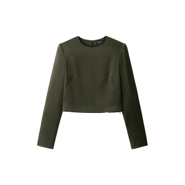 ME+EM Long Sleeve Crop Top in Bay Green