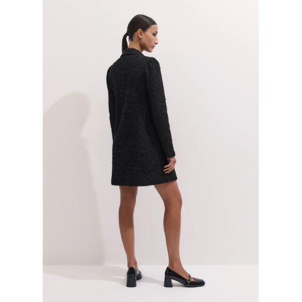 ME+EM Lurex Boucle Statement Button Mini Dress in Black, view 5 | Mini Dresses | Luxury Shoes 
