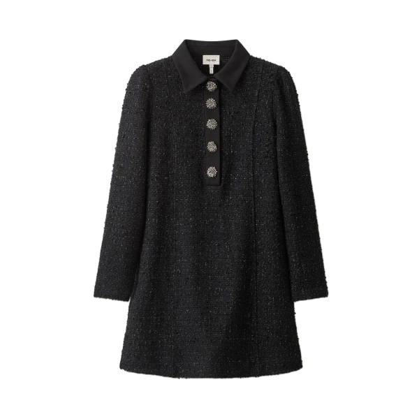 ME+EM Lurex Boucle Statement Button Mini Dress in Black | Mini Dresses | Luxury Shoes 