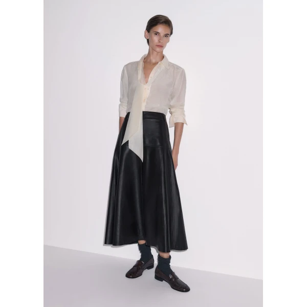 ME+EM Luxe Flare Maxi Skirt in Black Brown