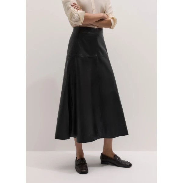 ME+EM Luxe Flare Maxi Skirt in Black Brown