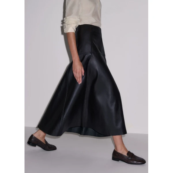 ME+EM Luxe Flare Maxi Skirt in Black Brown