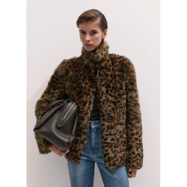 ME+EM Luxe Leopard Jacket in Pecan Brown, view 3 | Coats | Luxury Shoes 