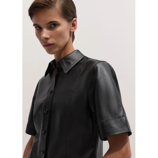 ME+EM Luxe Straight Shirt in Black Brown