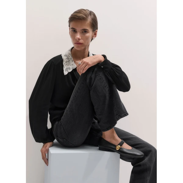 ME+EM Mary-Jane Ballet Flat in Black, view 2 | Flats | Luxury Shoes 