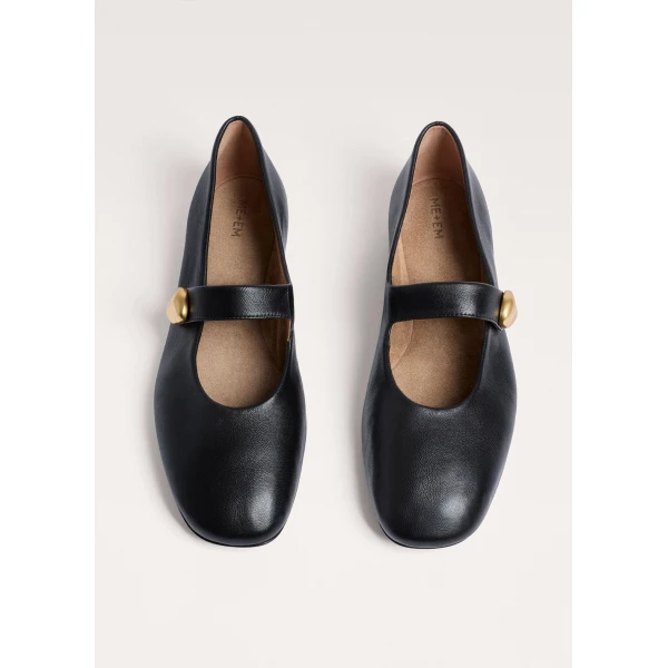 ME+EM Mary-Jane Ballet Flat in Black, view 3 | Flats | Luxury Shoes 