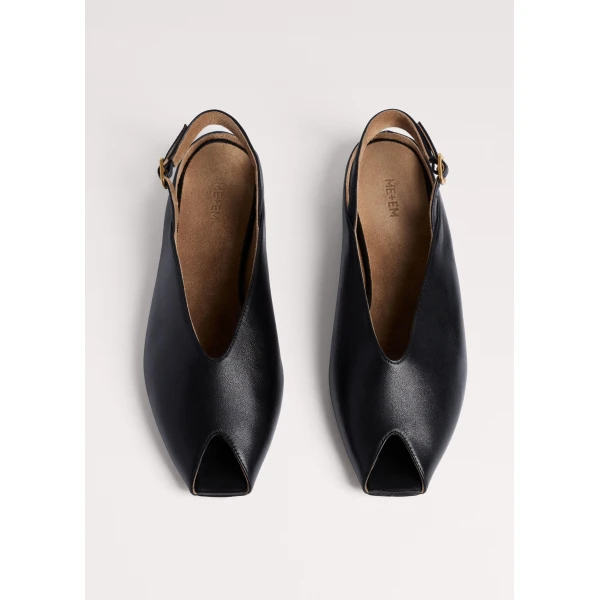 ME+EM Peep Toe Flat in Black