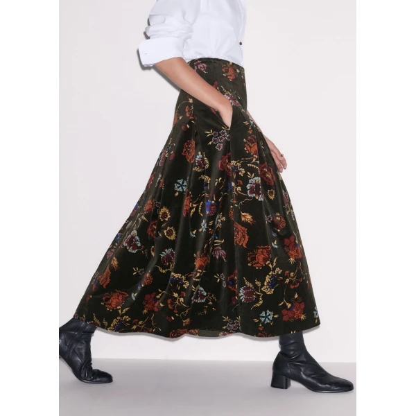 ME+EM Pleat Maxi Skirt in Green Multi, view 2 | Maxi Skirts | Luxury Shoes 