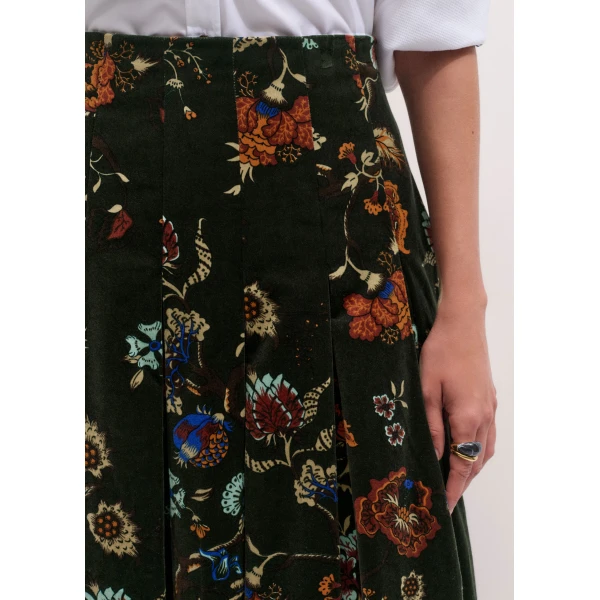ME+EM Pleat Maxi Skirt in Green Multi, view 3 | Maxi Skirts | Luxury Shoes 