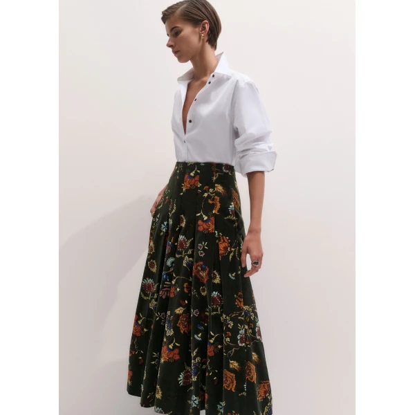 ME+EM Pleat Maxi Skirt in Green Multi, view 5 | Maxi Skirts | Luxury Shoes 