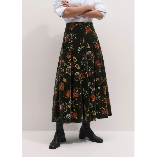 ME+EM Pleat Maxi Skirt in Green Multi, view 6 | Maxi Skirts | Luxury Shoes 