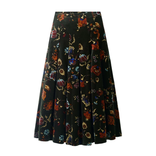 ME+EM Pleat Maxi Skirt in Green Multi
