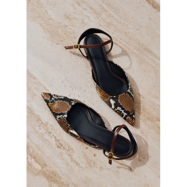 ME+EM Point Toe Flat in Tan/Chocolate, view 4 | Flats | Luxury Shoes 