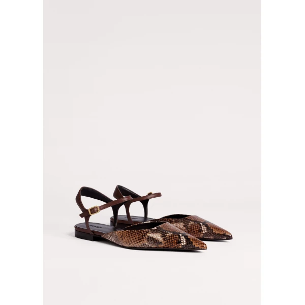 ME+EM Point Toe Flat in Tan/Chocolate, view 6 | Flats | Luxury Shoes 