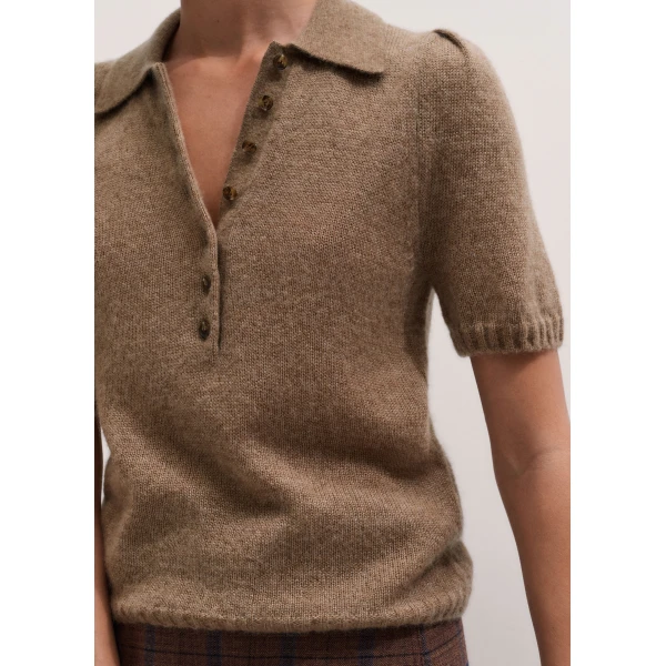 ME+EM Pouf Sleeve Knit Tee in Camel, view 3 | Sweaters | Luxury Shoes 