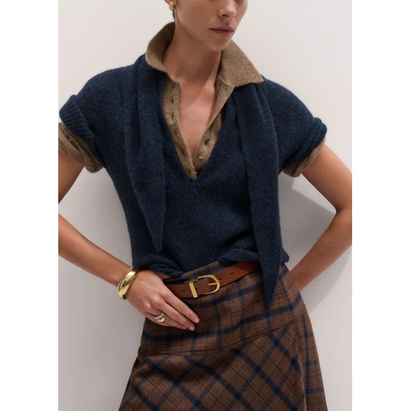 ME+EM Pouf Sleeve Knit Tee in Camel, view 4 | Sweaters | Luxury Shoes 