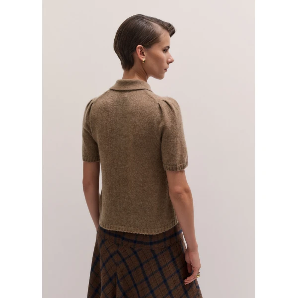 ME+EM Pouf Sleeve Knit Tee in Camel, view 5 | Sweaters | Luxury Shoes 