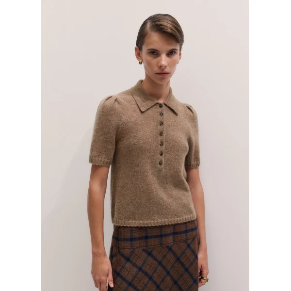ME+EM Pouf Sleeve Knit Tee in Camel, view 6 | Sweaters | Luxury Shoes 