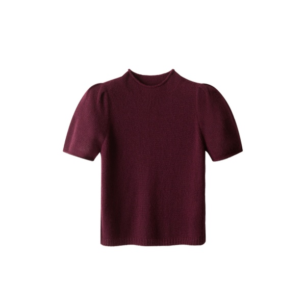 ME+EM Pouf Sleeve Knit Tee in Merlot Red