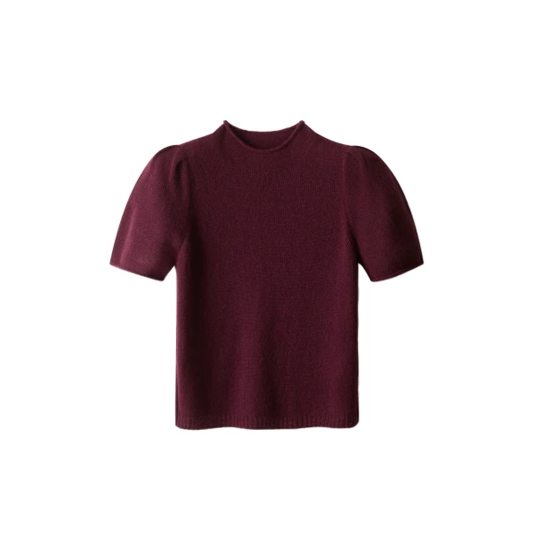 ME+EM Pouf Sleeve Knit Tee in Merlot Red