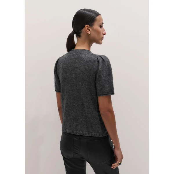 ME+EM Pouf Sleeve Knit Tee in Mid Grey Mélange