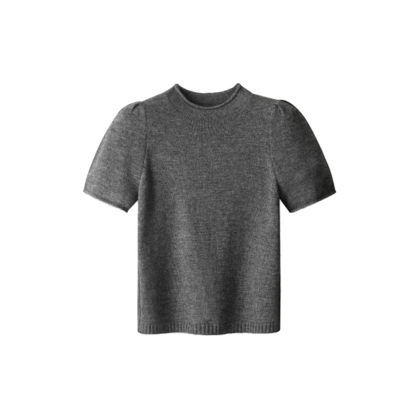 ME+EM Pouf Sleeve Knit Tee in Mid Grey Mélange