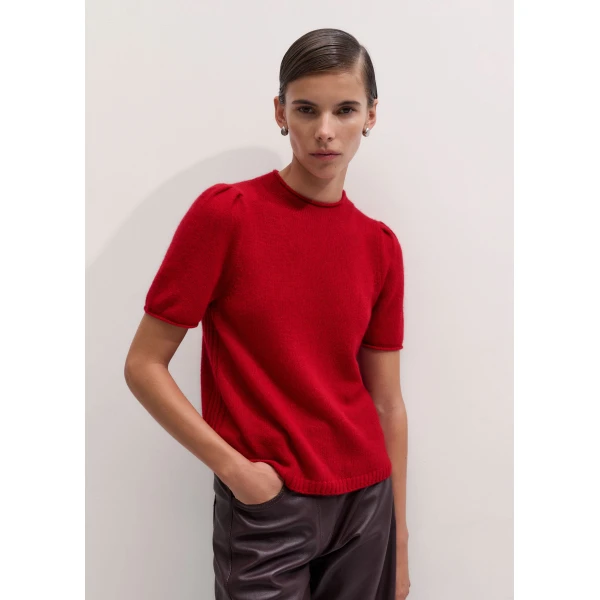 ME+EM Pouf Sleeve Knit Tee in Scarlet Red