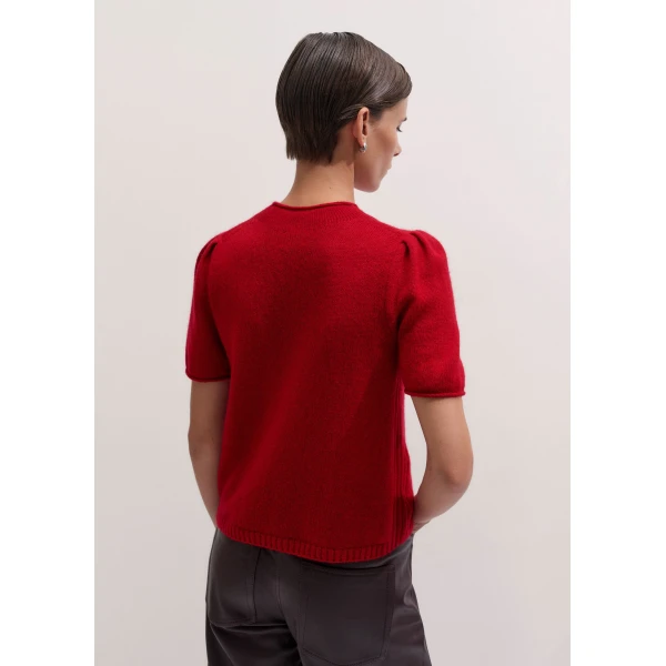 ME+EM Pouf Sleeve Knit Tee in Scarlet Red