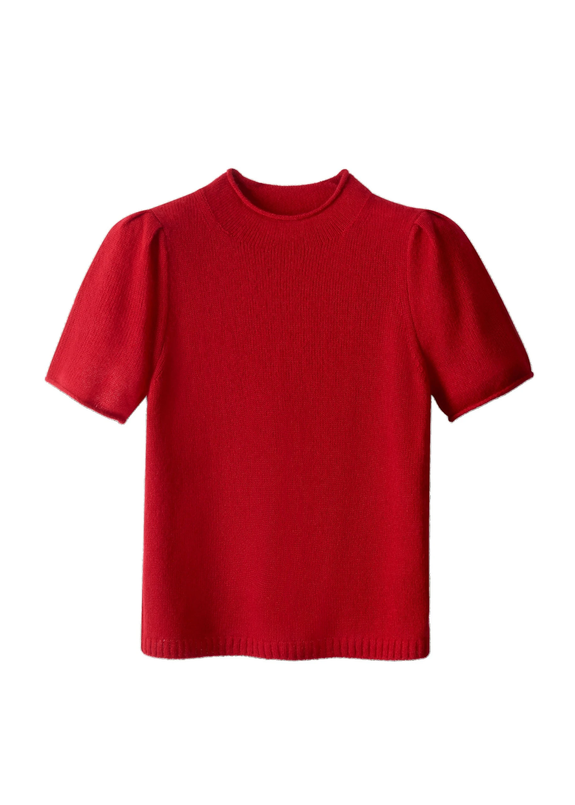 ME+EM Pouf Sleeve Knit Tee in Scarlet Red | Knitwear | Luxury Shoes ME+EM Pouf Sleeve Knit Tee in Scarlet Red
