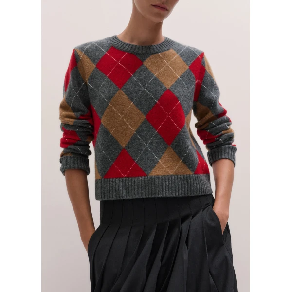 ME+EM Relaxed Argyle Jumper in Grey Multi