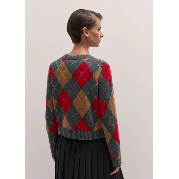 ME+EM Relaxed Argyle Jumper in Grey Multi