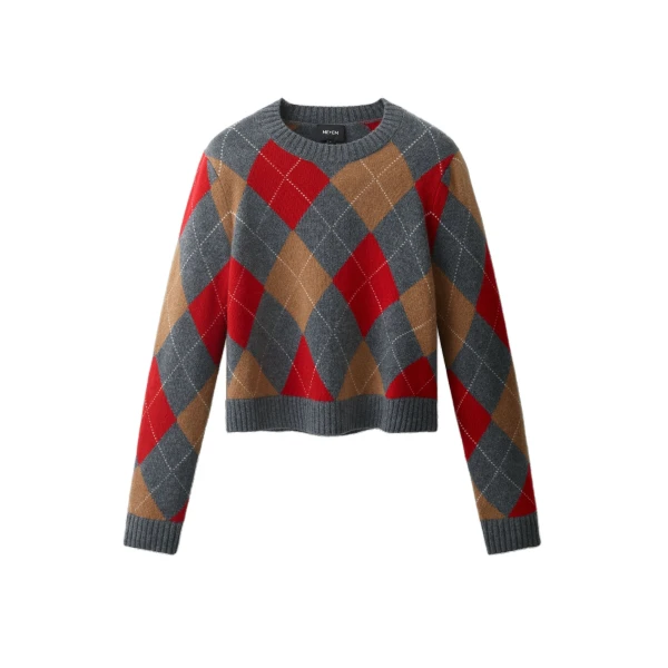 ME+EM Relaxed Argyle Jumper in Grey Multi