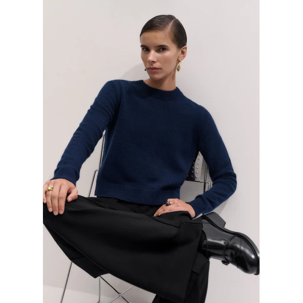 ME+EM Relaxed Crop Jumper in Navy, view 2 | Sweaters | Luxury Shoes 
