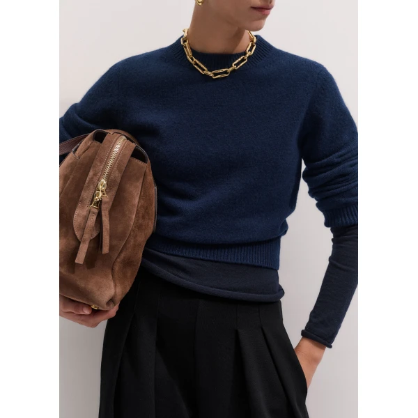 ME+EM Relaxed Crop Jumper in Navy, view 3 | Sweaters | Luxury Shoes 
