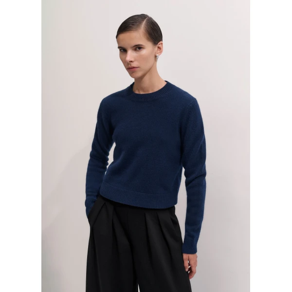 ME+EM Relaxed Crop Jumper in Navy, view 5 | Sweaters | Luxury Shoes 