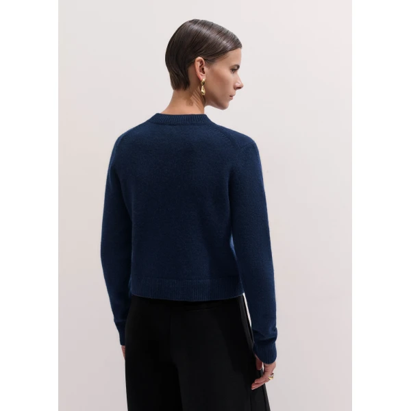 ME+EM Relaxed Crop Jumper in Navy, view 6 | Sweaters | Luxury Shoes 