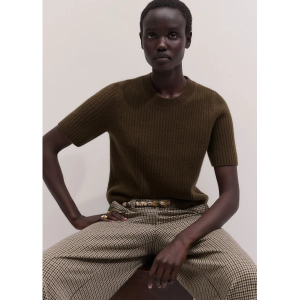 ME+EM Rib Knit Straight Tee in Bronzed Brown