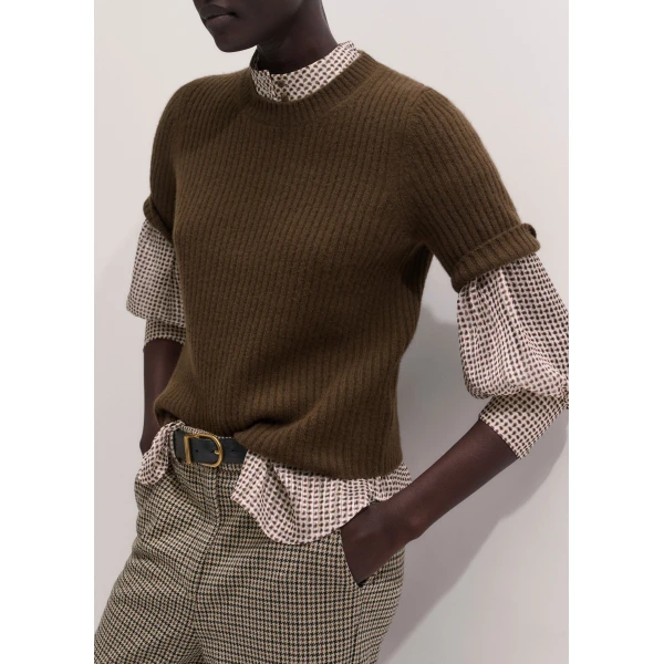 ME+EM Rib Knit Straight Tee in Bronzed Brown