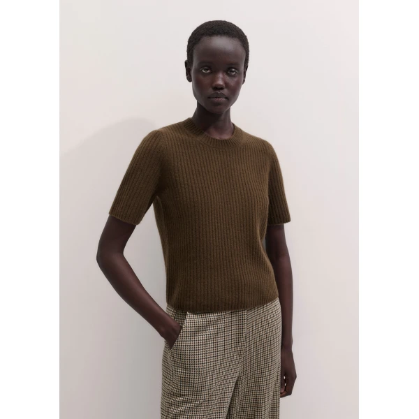 ME+EM Rib Knit Straight Tee in Bronzed Brown