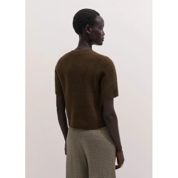 ME+EM Rib Knit Straight Tee in Bronzed Brown