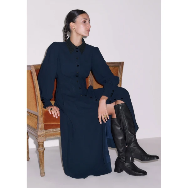 ME+EM Sculpt Waist Maxi Dress in Navy, view 2 | Maxi Dresses | Luxury Shoes 
