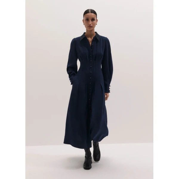 ME+EM Sculpt Waist Maxi Dress in Navy, view 5 | Maxi Dresses | Luxury Shoes 