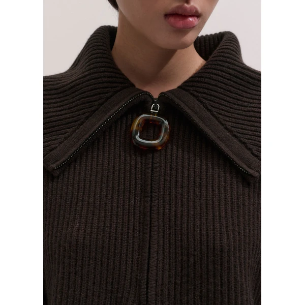 ME+EM Sculptural Zip Jumper in Dark Chocolate, view 3 | Sweaters | Luxury Shoes 