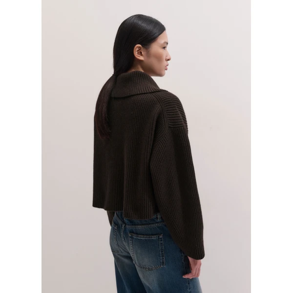 ME+EM Sculptural Zip Jumper in Dark Chocolate, view 6 | Sweaters | Luxury Shoes 