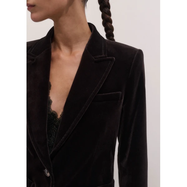 ME+EM Sharp Shoulder Blazer in Dark Chocolate Brown, view 3 | Blazers | Luxury Shoes 