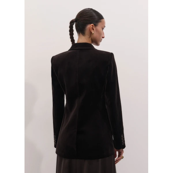 ME+EM Sharp Shoulder Blazer in Dark Chocolate Brown, view 5 | Blazers | Luxury Shoes 