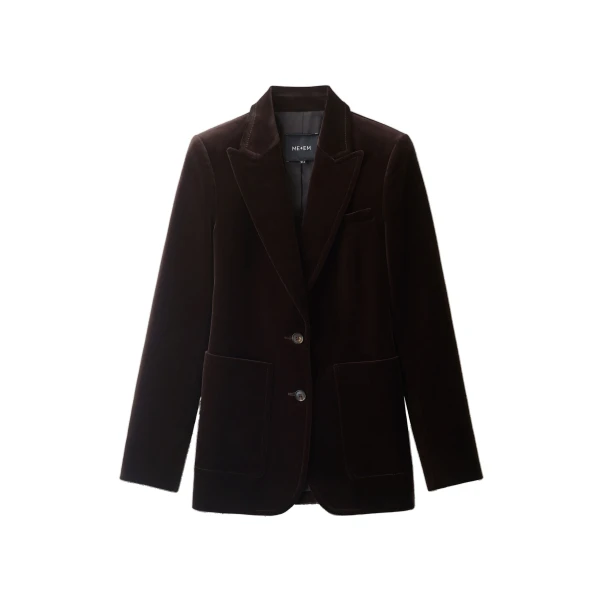 ME+EM Sharp Shoulder Blazer in Dark Chocolate Brown