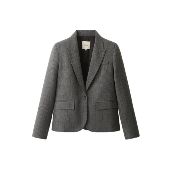 ME+EM Sharp Shoulder Short Blazer in Grey Multi
