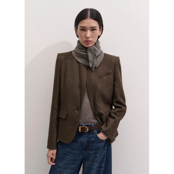 ME+EM Sharp Shoulder Short Blazer in Warm Chocolate Brown