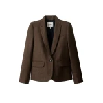 ME+EM Sharp Shoulder Short Blazer in Warm Chocolate Brown